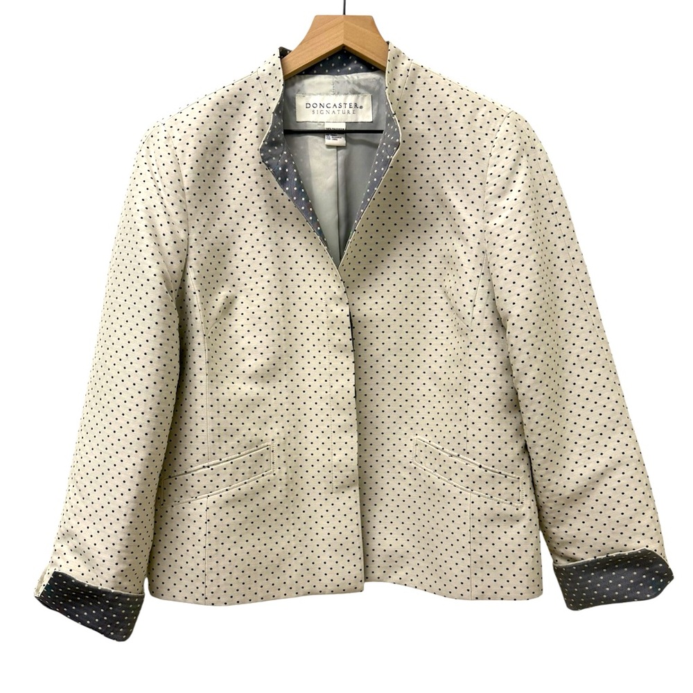 Doncaster Women's Cream and Black Polka Dot Blazer Fully Lined Size 14